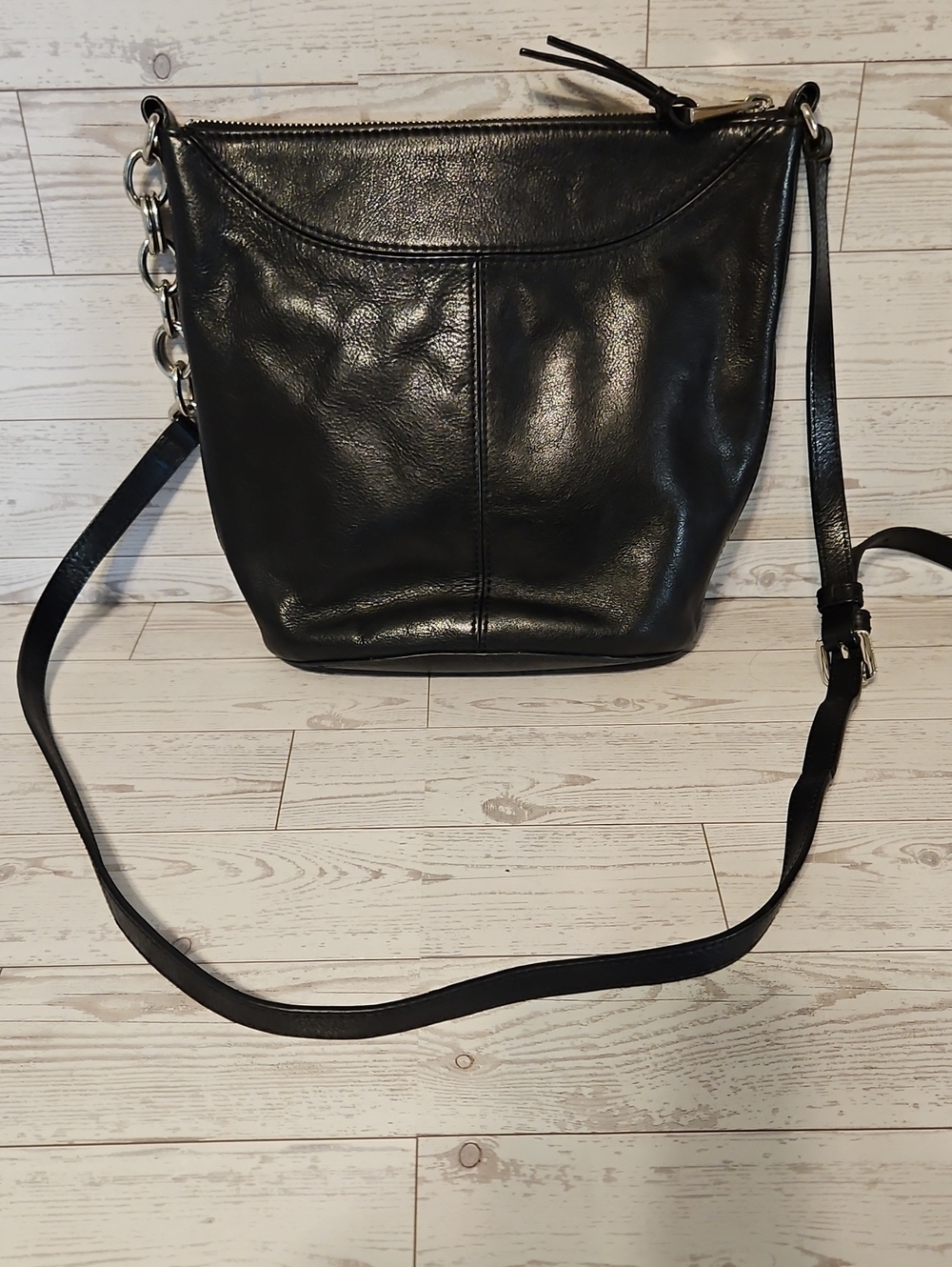 Vince Camuto Black Leather Crossbody with Chain Accent